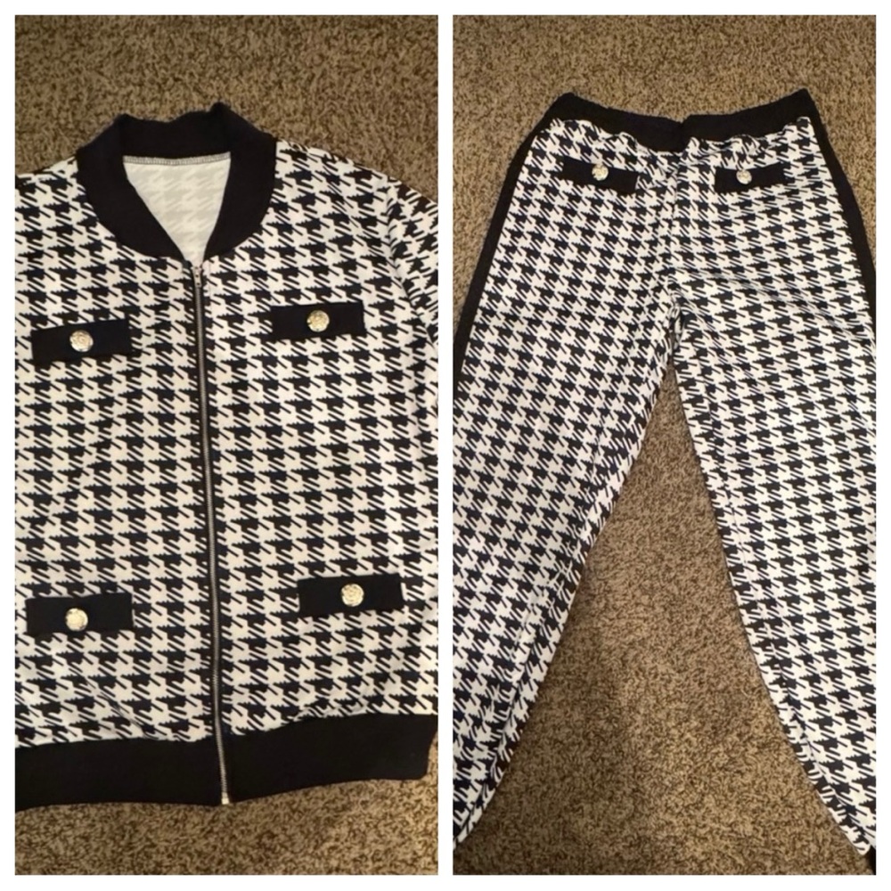 Black and White Houndstooth Jacket and pants jogger